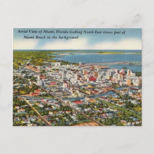 Vintage Aerial View of Miami Florida Postcard