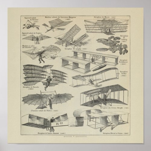 Vintage Aeroplane Airplane Flying Machines Print