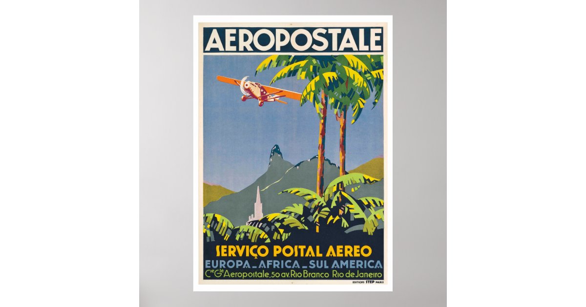 Poster Vintage AEROPOSTALE BRÉSIL - Affiche Voyage 40x60cm, Déco Papier HQ