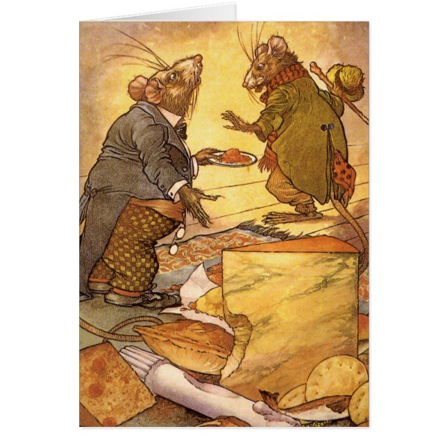 Vintage Aesop's Fable, Country Mouse, City Mouse Cards (Front)
