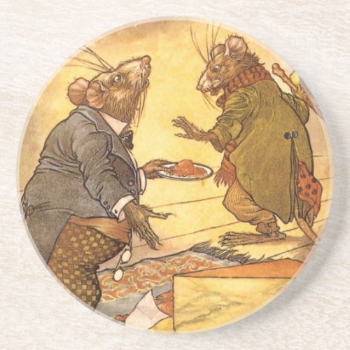 Vintage Aesops Fable Country Mouse City Mouse Coaster