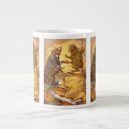 Vintage Aesops Fable Country Mouse City Mouse Giant Coffee Mug
