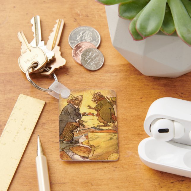 Vintage Aesop's Fable, Country Mouse, City Mouse Keychain (Desk)