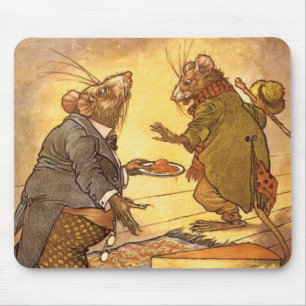 Vintage Aesop's Fable, Country Mouse, City Mouse Mouse Pad