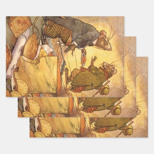 Vintage Aesops Fable Country Mouse City Mouse Wrapping Paper Sheets