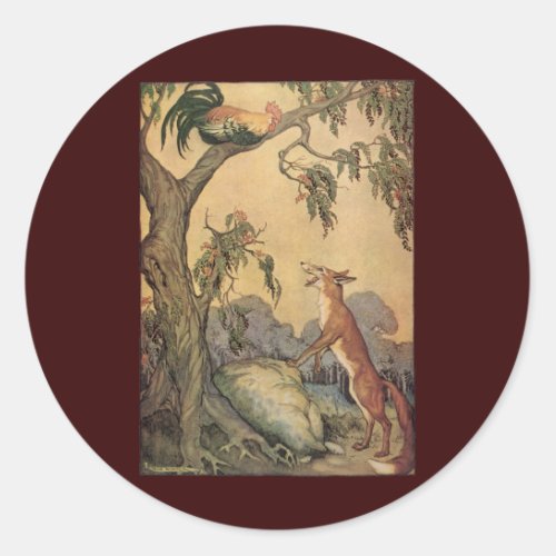 Vintage Aesops Fables Fox Rooster and the Dog Classic Round Sticker