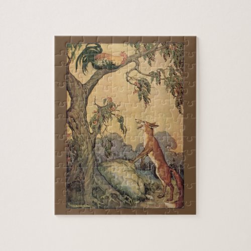 Vintage Aesops Fables Fox Rooster and the Dog Jigsaw Puzzle