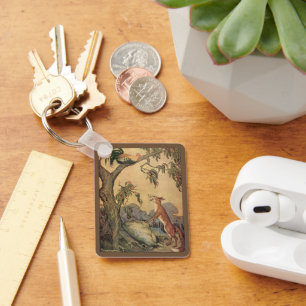 Vintage Aesop's Fables, Fox, Rooster and the Dog Keychain