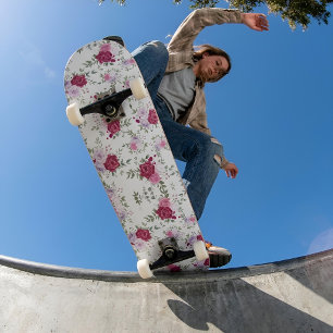 Vintage Aesthetic Floral Burgundy & Pink Rose Skateboard