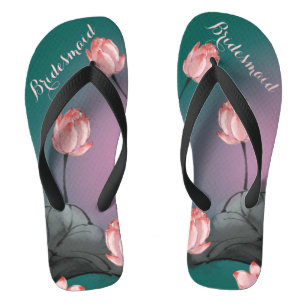 Vintage Aesthetic Floral Pattern Bridesmaid Gift Flip Flops