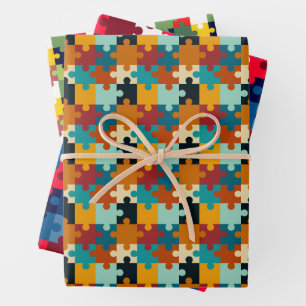 Vintage Aesthetic Jigsaw Puzzle Wrapping Paper Sheets