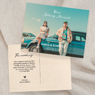 Vintage aesthetic photo we're getting married postcard