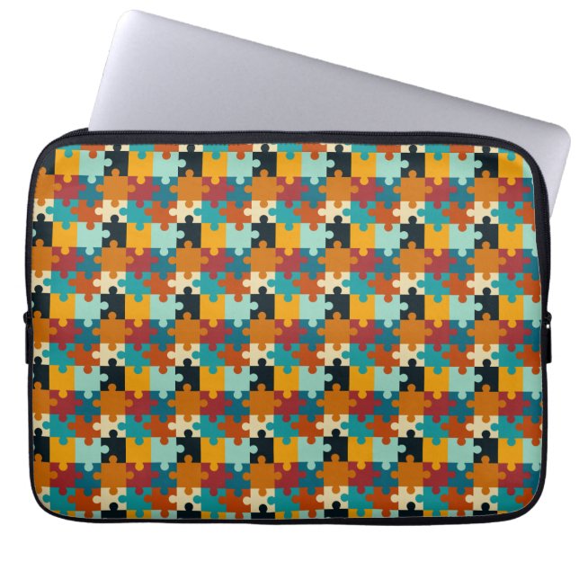 Vintage Aesthetic Puzzle Pieces Pattern Laptop Sleeve (Front)