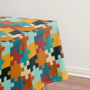 Vintage Aesthetic Puzzle Pieces Pattern Tablecloth