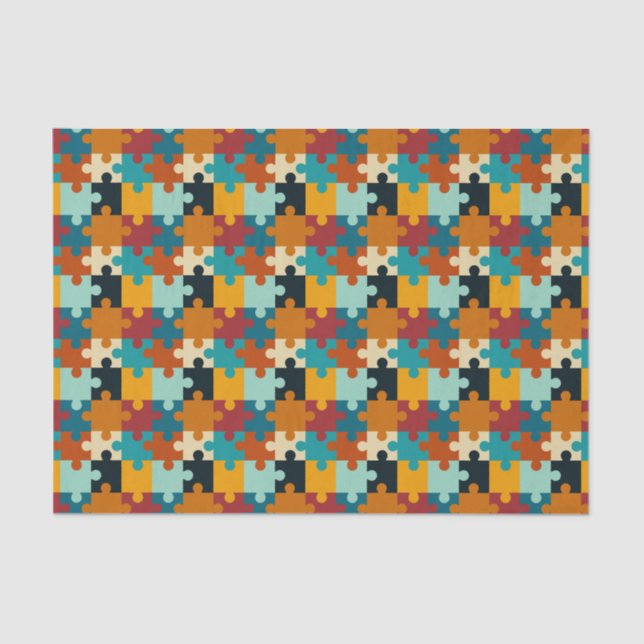 Vintage Aesthetic Puzzle Pieces Pattern Tissue Paper (Front)