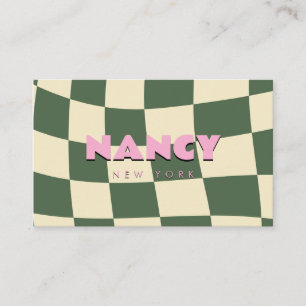 Vintage Aesthetic Wavy Checkerboard Pink Green Business Card