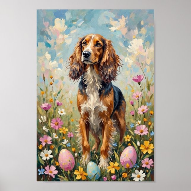 Vintage Afghan Hound Easter Meadow Art Poster (Front)