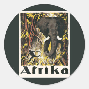 Vintage Africa Travel Poster, African Elephant Classic Round Sticker