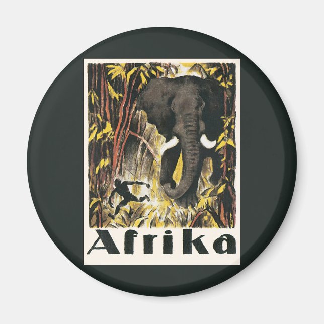 Vintage Africa Travel Poster, African Elephant Magnet (Front)