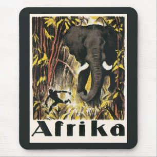Vintage Africa Travel Poster, African Elephant Mouse Pad
