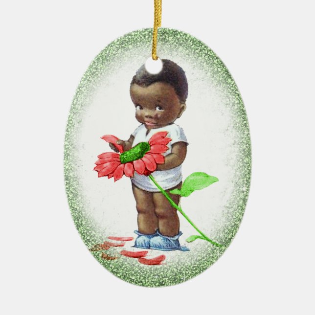 Vintage African American Boy Christmas Ornament (Front)