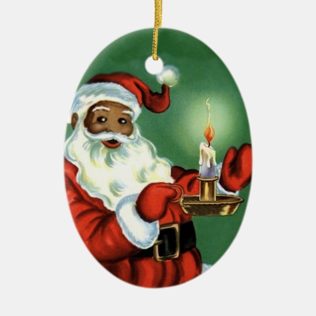 Vintage African American Christmas Ornament Santa (Front)