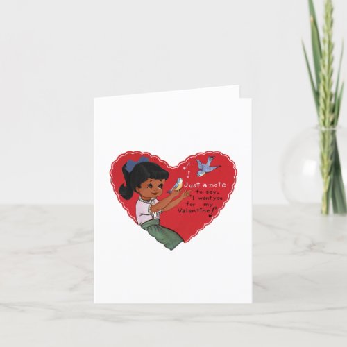 Vintage African American Girl with Birds Valentine Holiday Card