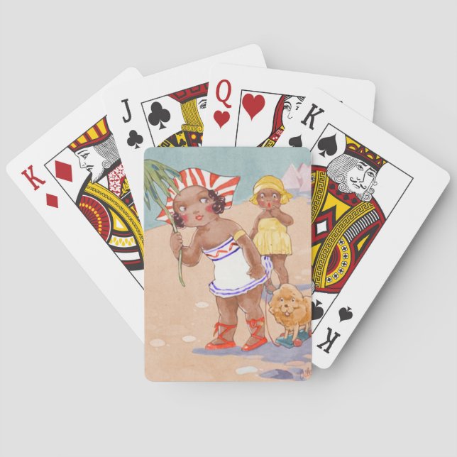 Vintage African American Girls on Beach Poker Cards (Back)