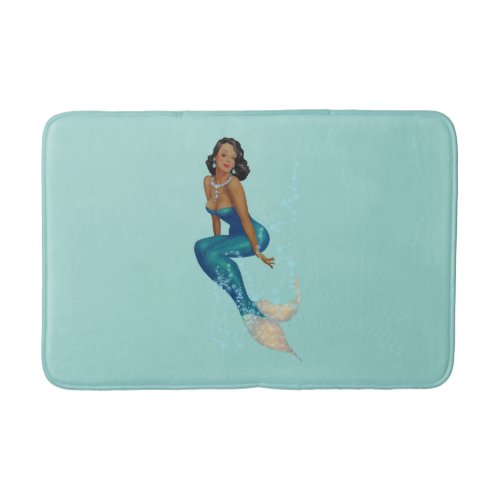 Vintage African American Pinup Mermaid in Diamonds Bathroom Mat