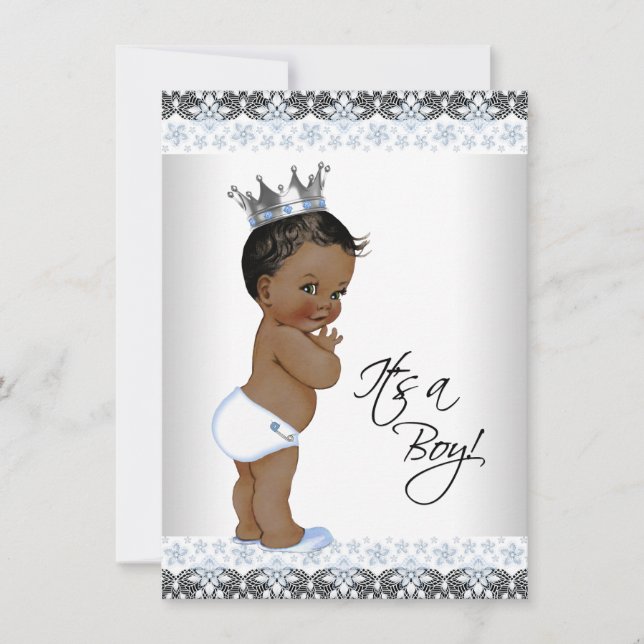 Vintage African American Prince Baby Boy Shower Invitation (Front)