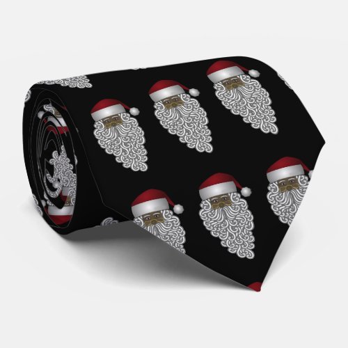 Vintage African American Santa on Black Neck Tie