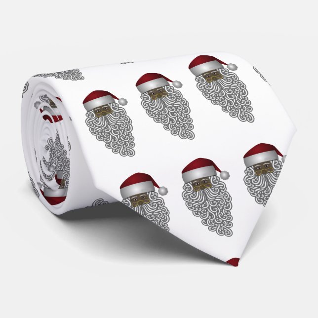 Vintage African American Santa on White Neck Tie (Rolled)