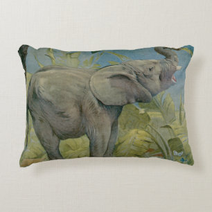 Vintage African Elephant in the Jungle, EJ Detmold Accent Pillow