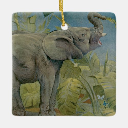 Vintage African Elephant in the Jungle EJ Detmold Ceramic Ornament