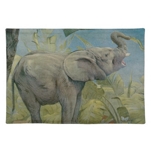 Vintage African Elephant in the Jungle EJ Detmold Cloth Placemat