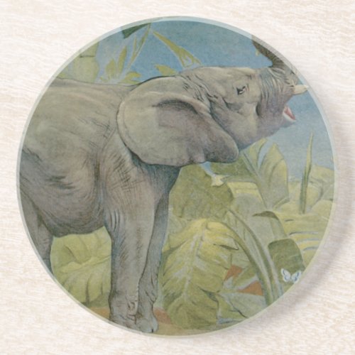 Vintage African Elephant in the Jungle EJ Detmold Drink Coaster