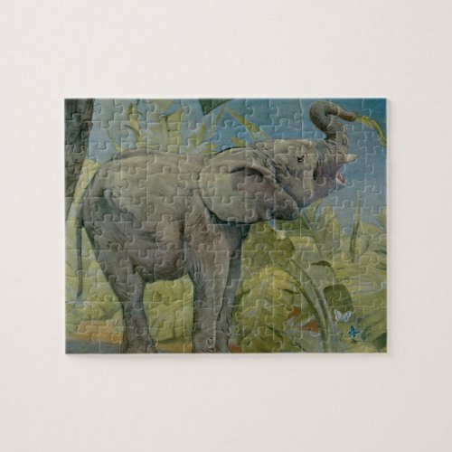 Vintage African Elephant in the Jungle EJ Detmold Jigsaw Puzzle