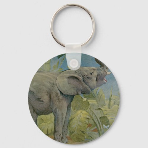 Vintage African Elephant in the Jungle EJ Detmold Keychain