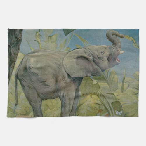 Vintage African Elephant in the Jungle EJ Detmold Kitchen Towel
