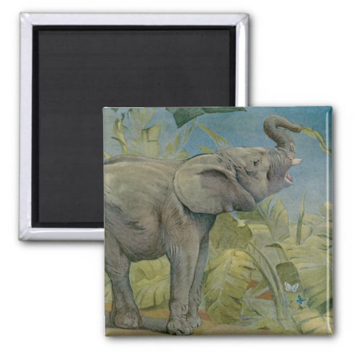 Vintage African Elephant in the Jungle EJ Detmold Magnet