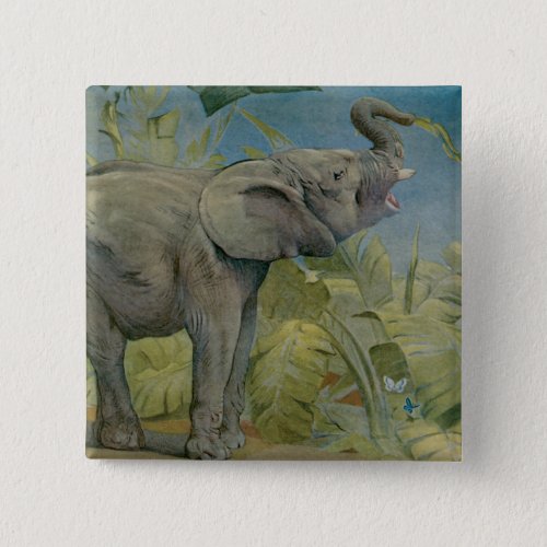 Vintage African Elephant in the Jungle EJ Detmold Pinback Button