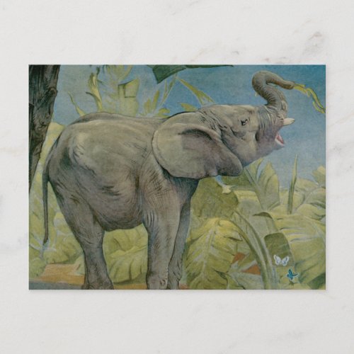 Vintage African Elephant in the Jungle EJ Detmold Postcard