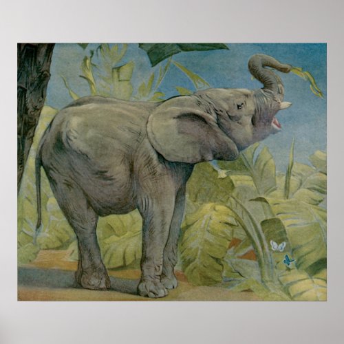 Vintage African Elephant in the Jungle EJ Detmold Poster