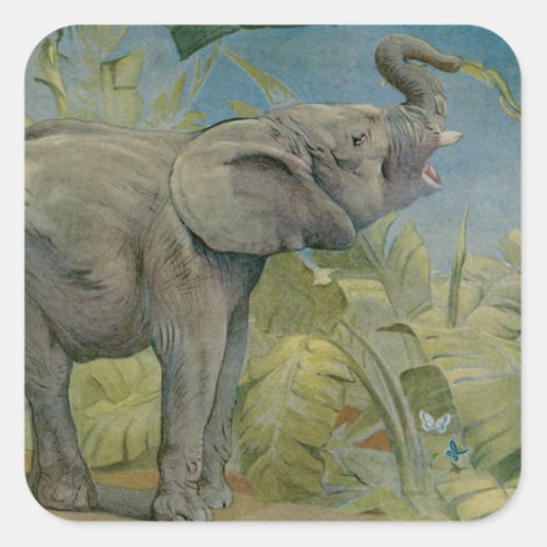 Vintage African Elephant in the Jungle EJ Detmold Square Sticker