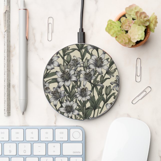 Vintage African Lily Flowers Wireless Charger (Desk)