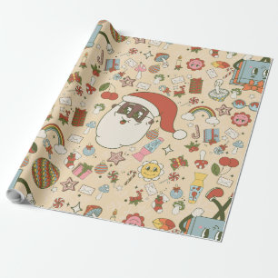 vintage african santa hippie groovy christmas wrapping paper