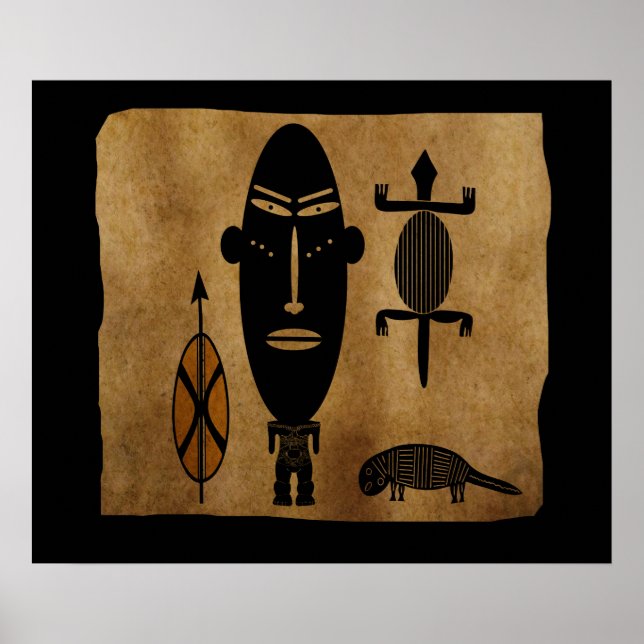 Vintage African tribal abstract scene art Poster (Front)