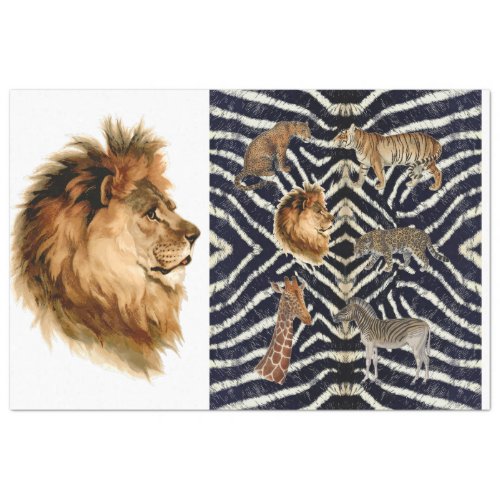 Vintage African Wild Animals Lion Decoupage Art Tissue Paper
