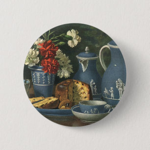Vintage Afternoon Coffee, Cake, Tea and Flowers Button