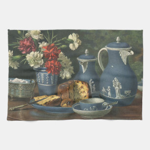 Vintage Afternoon Coffee, Cake, Tea and Flowers Kitchen Towel